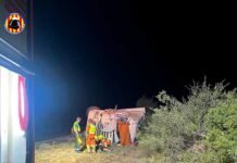 Ferit el conductor d’un camió en bolcar a l’A-35 a l’altura de Vallada